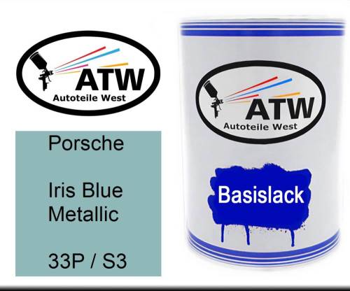 Porsche, Iris Blue Metallic, 33P / S3: 500ml Lackdose, von ATW Autoteile West.